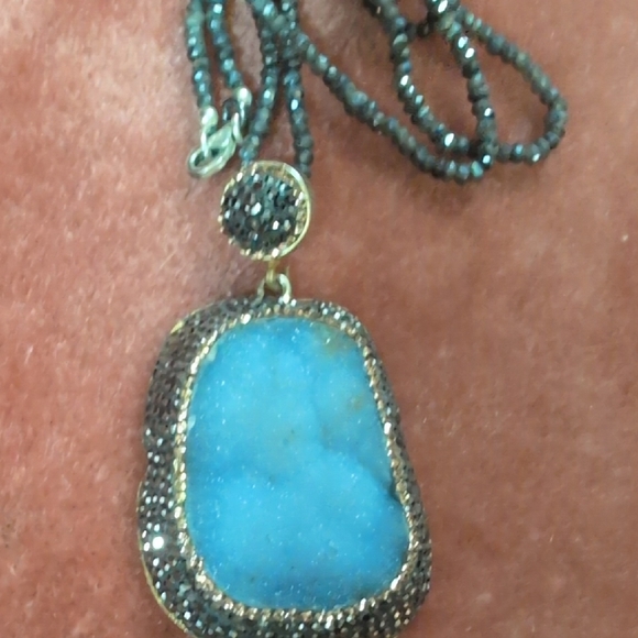 Turkish Blue Druzy Pendant Necklace - Picture 3 of 5